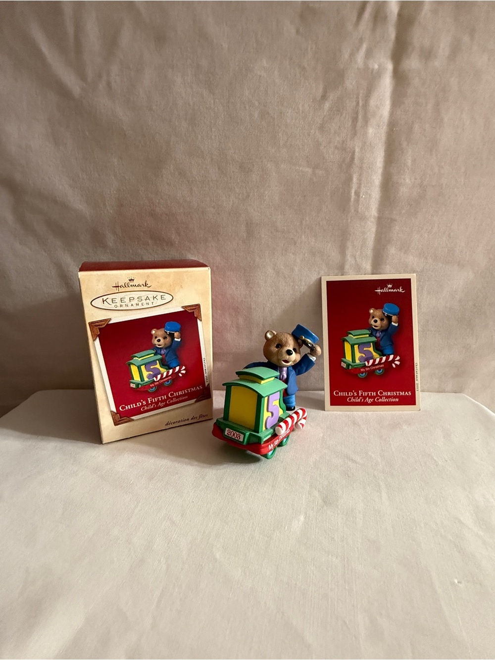 Hallmark Blue Bear with Green & Purple Train 'My 5th Christmas' Ornament